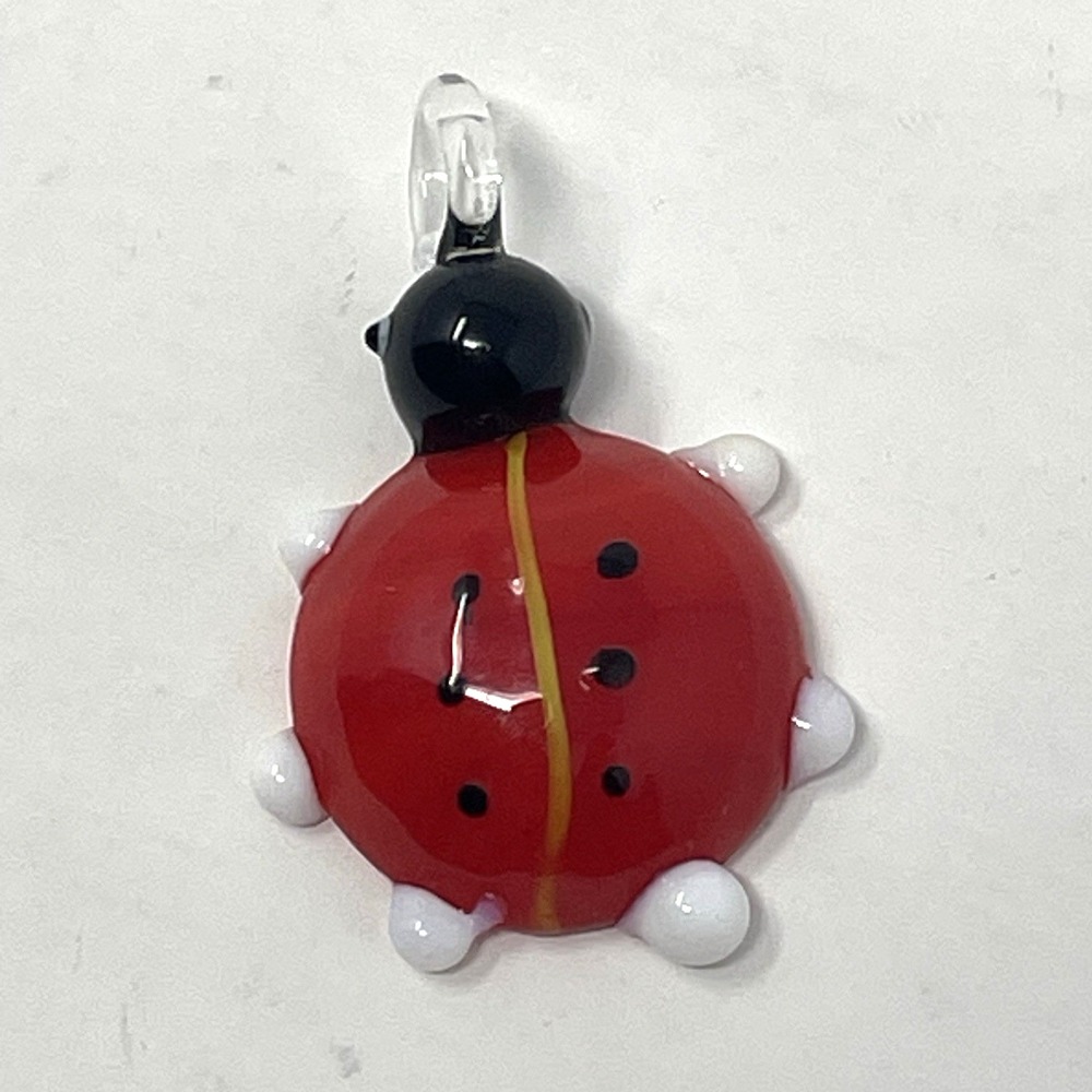 Art Glass Murano Style Ladybug‎ Necklace Pendant Good Luck Red Black Cute Charm
